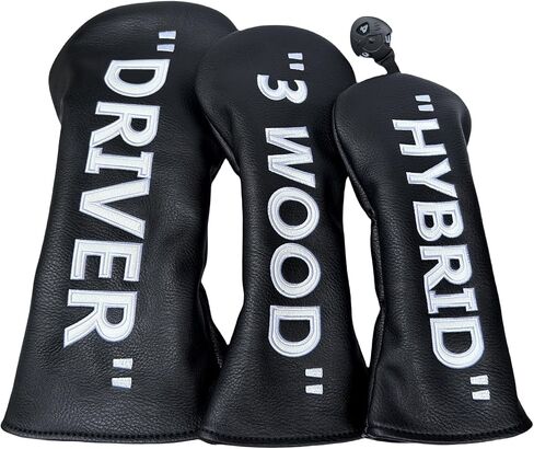 Golf Club Headcover 3 Wood Headcover Black n White Premium PU Leather Driver #3 Fairway Wood Hybrid Wood Head Cover Fits for All Brand in Saudi Arabia