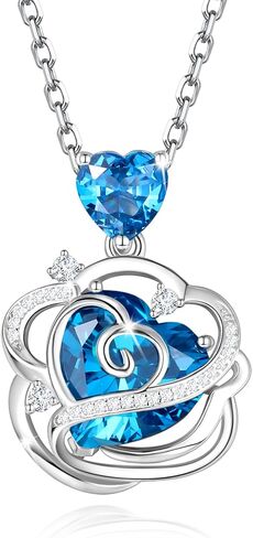 FANCIME Thornless Pulse Birthstone Necklace for Women Sterling Silver Rose Pendant Fine Jewelry Gemstone Birthday Christmas Gifts for Wife Her in Saudi Arabia