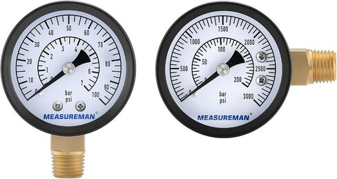 مقياس منظم CO2 CO2 MESTUREMAN مجموعة لبراميل البيرة ، 0-100/3000 PSI ، 2pc ، مقياس مزدوج ، شريط/psi ، 2 '' ، 1/4 '' NPT ، حالة الحديد الأسود ، مؤشر الألومنيوم ، المكونات الداخلية النحاسية المتينة in Kuwait