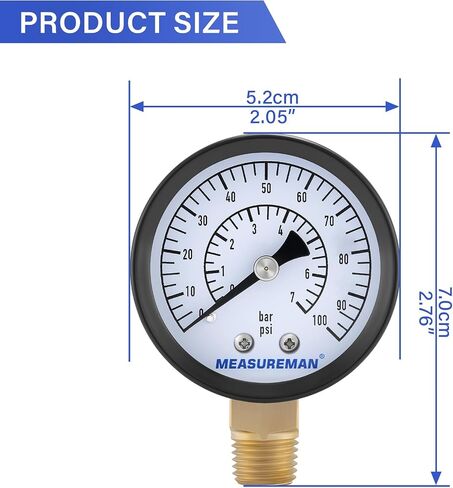 مقياس منظم CO2 CO2 MESTUREMAN مجموعة لبراميل البيرة ، 0-100/3000 PSI ، 2pc ، مقياس مزدوج ، شريط/psi ، 2 '' ، 1/4 '' NPT ، حالة الحديد الأسود ، مؤشر الألومنيوم ، المكونات الداخلية النحاسية المتينة in Kuwait