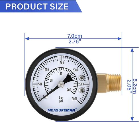 مقياس منظم CO2 CO2 MESTUREMAN مجموعة لبراميل البيرة ، 0-100/3000 PSI ، 2pc ، مقياس مزدوج ، شريط/psi ، 2 '' ، 1/4 '' NPT ، حالة الحديد الأسود ، مؤشر الألومنيوم ، المكونات الداخلية النحاسية المتينة in Kuwait
