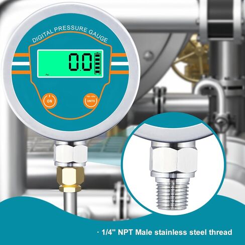 Digital Pressure Gauge 0-300 Psi Range, Digital Water Pressure Gauge 1/4 NPT Bottom Thread with 3-1/8" Dial, Suitable for Hydraulic, Oil, Water, Air Pressure Measuring in Saudi Arabia