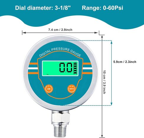Digital Pressure Gauge 0-300 Psi Range, Digital Water Pressure Gauge 1/4 NPT Bottom Thread with 3-1/8" Dial, Suitable for Hydraulic, Oil, Water, Air Pressure Measuring in Saudi Arabia