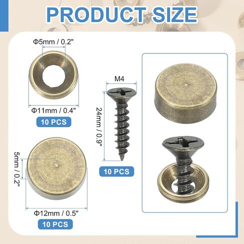 Brass Decorative Screws with Caps, Mirror Screw Self Tapping Screws Decorative Cover - Fitting for(Furniture Fixing- Wall Hangings - Wood Handcrafted) 12mm & 10 Pack & Bronze in Saudi Arabia