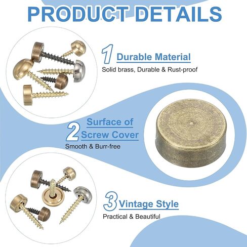 Brass Decorative Screws with Caps, Mirror Screw Self Tapping Screws Decorative Cover - Fitting for(Furniture Fixing- Wall Hangings - Wood Handcrafted) 12mm & 10 Pack & Bronze in Saudi Arabia