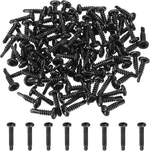 Meccanixity 120pcs M4.2 × 13 ملم مسامير النقر على الرأس ، ومسامير حفر ذاتية الكربون المجلفنة لمسمار الصفائح المعدنية المعدنية ، الأسود in Saudi Arabia