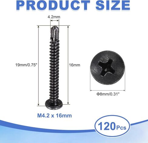 Meccanixity 120pcs M4.2 × 13 ملم مسامير النقر على الرأس ، ومسامير حفر ذاتية الكربون المجلفنة لمسمار الصفائح المعدنية المعدنية ، الأسود in Saudi Arabia