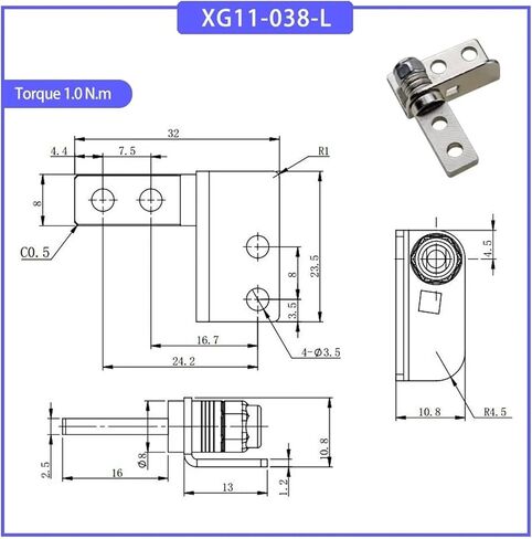 L Shaped Small Adjustable Stop Damping Torque Pivot Hinge for Electronic Instrumentation Equipment 1Pcs(XG11-038-R-0.5N.m) in Kuwait