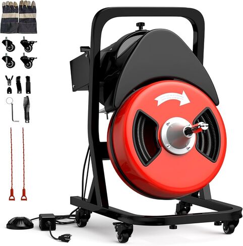 100 قدم 3/4 بوصة آلة تنظيف تصريف الكابلات ، 750W تغذية تلقائية الأذواق المحمولة الثعبان الكهربائية ، أوجير التصريف الكهربائي مع 6 مفتاح قدم تنشيط الهواء من 4 "إلى 8" أنابيب in Saudi Arabia