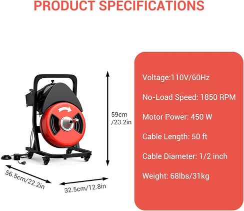 100 قدم 3/4 بوصة آلة تنظيف تصريف الكابلات ، 750W تغذية تلقائية الأذواق المحمولة الثعبان الكهربائية ، أوجير التصريف الكهربائي مع 6 مفتاح قدم تنشيط الهواء من 4 "إلى 8" أنابيب in Saudi Arabia