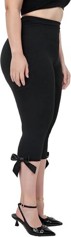 Women Coquette Capri Pants Elastic Waist Knee Length Skinny Capri Leggings Side Bow Tie Summer Cropped Pant in Kuwait