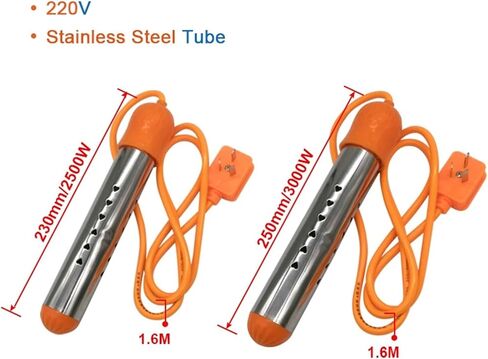 Portable 220V Immersion Water Heater - 2.5KW/3KW Stainless Steel with Auto Power-Off for Travel & Home(220V 3KW 250L) in Saudi Arabia