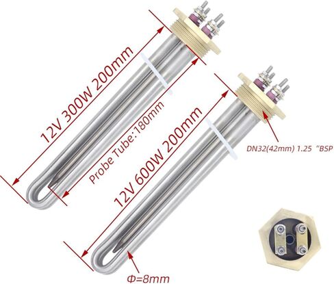 عنصر تسخين 12 فولت DC 600W DN32 شفة النحاس 1 1/4 "BSP غمر الماء الأنبوبي السخان الشمسي مع أنبوب مسبار المستشعر (صامدة السخان) in Saudi Arabia