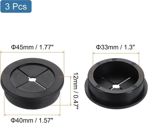 uxcell 3 Pcs Cable Cord Grommet, 1 1/8" Inch (28mm) Desk Grommet Flexible Rubber Grommets Wire Hole Cover Pass Through for Office Computer Desk Wire Organizer, Black in Saudi Arabia