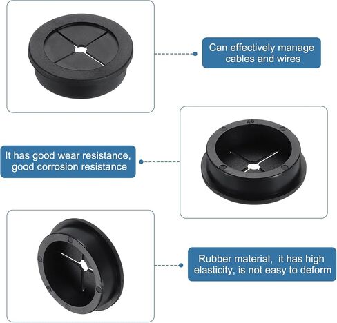 uxcell 3 Pcs Cable Cord Grommet, 1 1/8" Inch (28mm) Desk Grommet Flexible Rubber Grommets Wire Hole Cover Pass Through for Office Computer Desk Wire Organizer, Black in Saudi Arabia