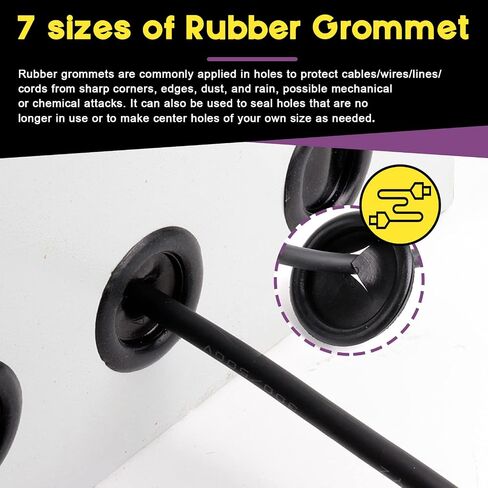 Swpeet 180Pcs 7 Common Sizes Closed Rubber Grommet Assortment Kit, Closed Fire-Wall Solid Hole Plug for Wire Electrical Appliance Plumbing Auto Car Wire Cable in Saudi Arabia