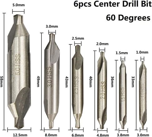 Combined Drills 60 Degree Countersinks Angle Bit Set 1.0mm 1.5mm 2.0mm 2.5mm 3.5mm 5mm Metal Drill Bit 1Set (Color : 6pcs 1.0-5.0mm) in Saudi Arabia