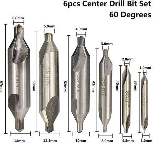 Combined Drills 60 Degree Countersinks Angle Bit Set 1.0mm 1.5mm 2.0mm 2.5mm 3.5mm 5mm Metal Drill Bit 1Set (Color : 6pcs 1.0-5.0mm) in Saudi Arabia