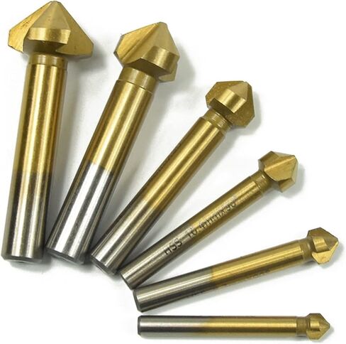Drill Bit 3 Flute Chamfer Countersink Drill Bit 6.3-20.5mm 90 Degree Chamfering Wood Metal Hole Drilling 6Pcs (Color : 6pcs TiN Coated) in Saudi Arabia