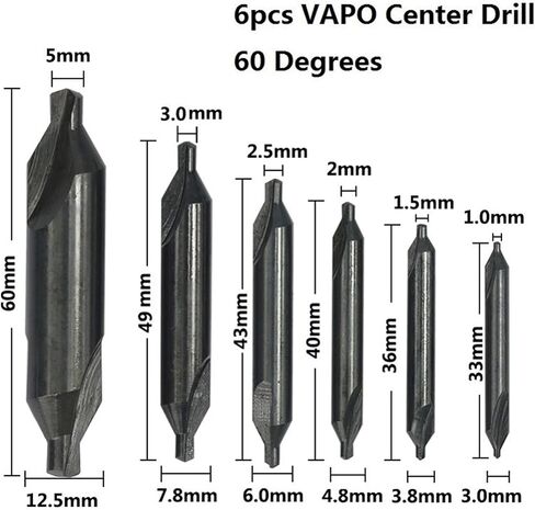 Combined Drills 60 Degree Countersinks Angle Bit Set 1.0mm 1.5mm 2.0mm 2.5mm 3.5mm 5mm Metal Drill Bit 1Set (Color : 6pcs 1.0-5.0mm) in Saudi Arabia