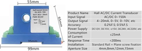 قاعة DC Current Sensor Sensmitter Outder 4-20MA 0-5V إشارة تمثيلية 0-150A إدخال 12 مم 15 مم المحول الحالي ثقب (DC0-200A_12MM_DC12V) in Saudi Arabia