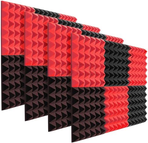 6Pcs Acoustic Foam Studio Soundproofing Foam Wedges Ties Black + Red 12 x 12 x 2inch in Saudi Arabia