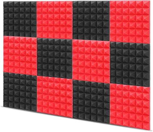6Pcs Acoustic Foam Studio Soundproofing Foam Wedges Ties Black + Red 12 x 12 x 2inch in Saudi Arabia