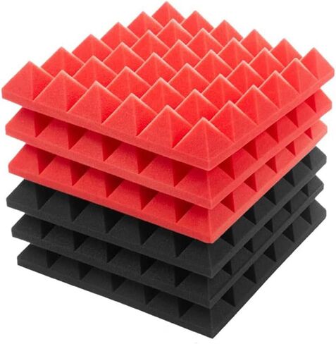 6Pcs Acoustic Foam Studio Soundproofing Foam Wedges Ties Black + Red 12 x 12 x 2inch in Saudi Arabia