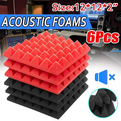 6Pcs Acoustic Foam Studio Soundproofing Foam Wedges Ties Black + Red 12 x 12 x 2inch in Saudi Arabia