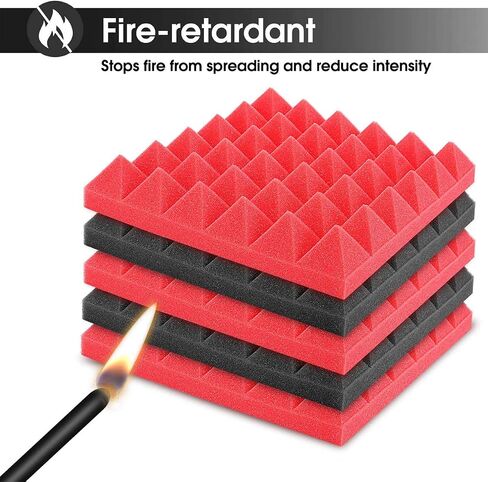 6Pcs Acoustic Foam Studio Soundproofing Foam Wedges Ties Black + Red 12 x 12 x 2inch in Saudi Arabia