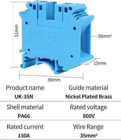 5pcs الأزرق UK35N DIN CALINAL COLLINAL TERMINAL TYPE TYPE ، تطبيق واسع لـ 600V 130A 1/0-12AWG CONNECTION ، صندوق التوزيع الكهربائي ، نظام الطاقة الشمسية ، PLC Control Contract Contact DIY in Saudi Arabia