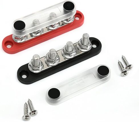 150A 12V BUS BAR MINI BATTERINAL COLLINAL مع غطاء 4 × 5/16 "(M8) للأنظمة الشمسية للسيارات البحرية -سلبية+أقصى إيجابية 48V DC/300V AC in Kuwait