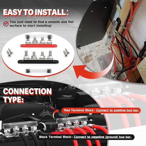150A 12V BUS BAR MINI BATTERINAL COLLINAL مع غطاء 4 × 5/16 "(M8) للأنظمة الشمسية للسيارات البحرية -سلبية+أقصى إيجابية 48V DC/300V AC in Kuwait