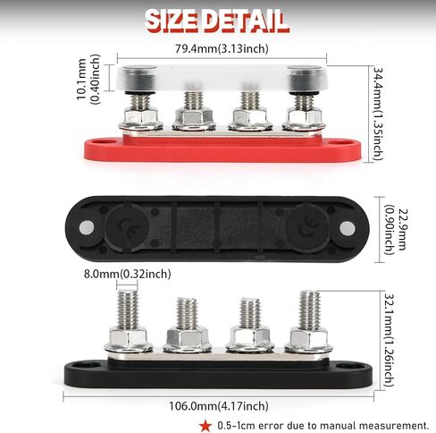 150A 12V BUS BAR MINI BATTERINAL COLLINAL مع غطاء 4 × 5/16 "(M8) للأنظمة الشمسية للسيارات البحرية -سلبية+أقصى إيجابية 48V DC/300V AC in Kuwait