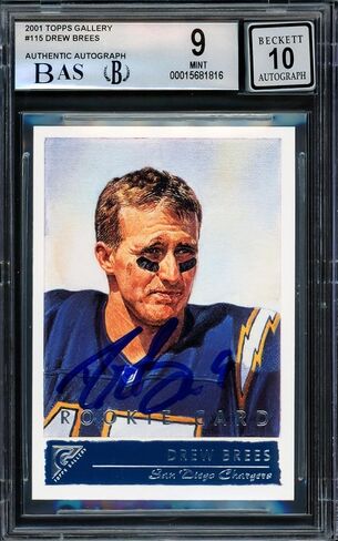 Drew Brees Motographed 2001 Topps Gallery Card #115 San Diego Chargers BGS 9 Auto Grade Gem Mint 10 Beckett Bas #15681816 - كرة القدم بطاقات الصاعد الموقعة in Saudi Arabia