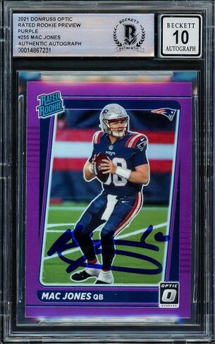 Mac Jones Autographed 2021 Donruss Optic Preview Rookie Card #P-255 New England Patriots Auto Grade Gem Mint 10 Beckett BAS #14867231 - Football Slabbed Autographed Rookie Cards in Saudi Arabia