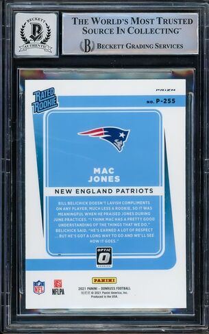 Mac Jones Autographed 2021 Donruss Optic Preview Rookie Card #P-255 New England Patriots Auto Grade Gem Mint 10 Beckett BAS #14867231 - Football Slabbed Autographed Rookie Cards in Saudi Arabia