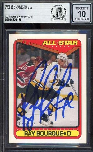 Ray Bourque Gem Mint 10 Beckett Bas وقعت 1990-91 O-Pee-Chee All Star Autograph-بطاقات هوكي موقعة in Saudi Arabia