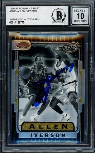 Allen Iverson Motographed 1996-97 Bowman's Best Retro Rookie Card #TB13 Philadelphia 76ers Auto Grade Gem Mint 10 Beckett Bas #14128770 - كرة السلة Slabbed Cards Rookie in Saudi Arabia