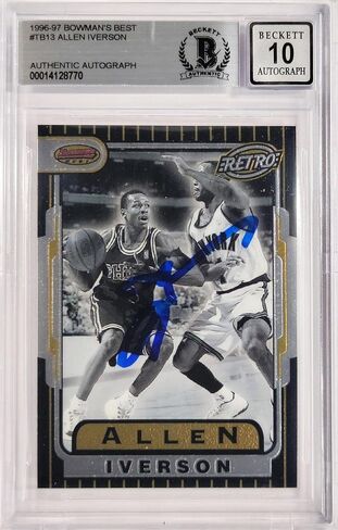 Allen Iverson Motographed 1996-97 Bowman's Best Retro Rookie Card #TB13 Philadelphia 76ers Auto Grade Gem Mint 10 Beckett Bas #14128770 - كرة السلة Slabbed Cards Rookie in Saudi Arabia