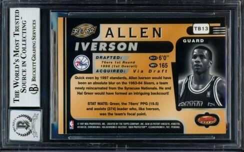 Allen Iverson Motographed 1996-97 Bowman's Best Retro Rookie Card #TB13 Philadelphia 76ers Auto Grade Gem Mint 10 Beckett Bas #14128770 - كرة السلة Slabbed Cards Rookie in Saudi Arabia