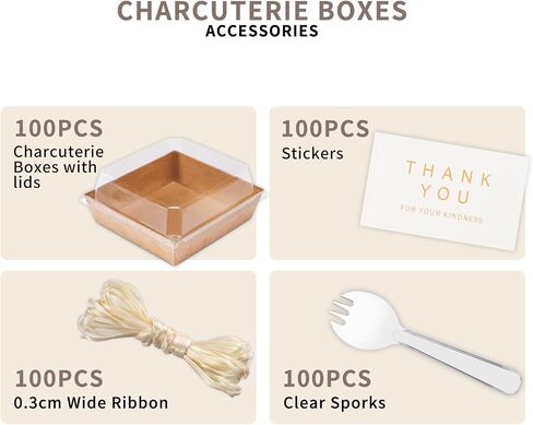100pcs Smal Charcuterie Boxes with Clear Lids - Disposable Food Containers for Desserts,Boxes for Sandwich, Cake Slice Packaging, Fruit,Salad,Perfect for Bakery Treats,(Brown, 5.3 * 4.9 * 2.5 in) in Saudi Arabia