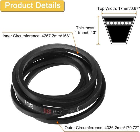 Uxcell B168 كلاسيكي ملفوف V-belt ، 171 "محيط خارجي ، حزام مطاط الأسود V لمعدات الآلات الصناعية in Kuwait