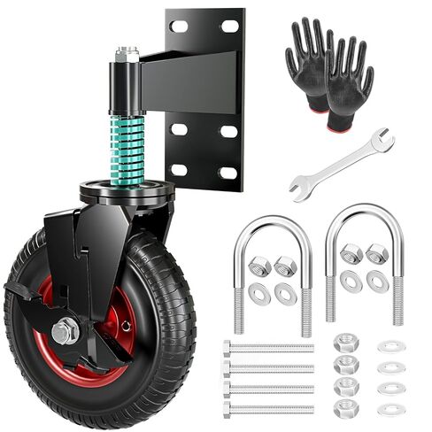 2Pcs 6 Inch Fence Gate Wheels with Brake 2 Install Heavy Duty Gate Wheels for Metal Wooden Gate Sliding Hardware 500lb Capacity 360° Rotation Spring-Loaded Farm Garden Caster Screwdriver Gloves Black in Kuwait
