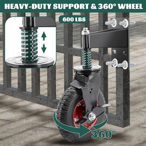 2Pcs 6 Inch Fence Gate Wheels with Brake 2 Install Heavy Duty Gate Wheels for Metal Wooden Gate Sliding Hardware 500lb Capacity 360° Rotation Spring-Loaded Farm Garden Caster Screwdriver Gloves Black in Kuwait