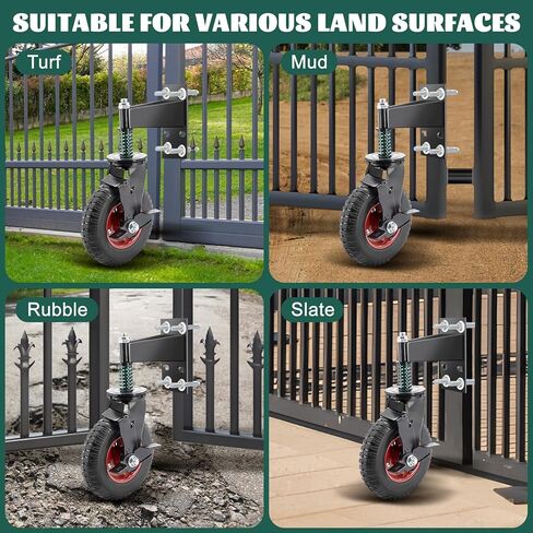 2Pcs 6 Inch Fence Gate Wheels with Brake 2 Install Heavy Duty Gate Wheels for Metal Wooden Gate Sliding Hardware 500lb Capacity 360° Rotation Spring-Loaded Farm Garden Caster Screwdriver Gloves Black in Kuwait