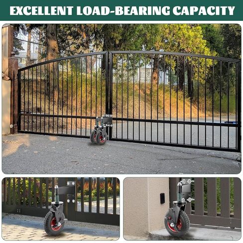 2Pcs 6 Inch Fence Gate Wheels with Brake 2 Install Heavy Duty Gate Wheels for Metal Wooden Gate Sliding Hardware 500lb Capacity 360° Rotation Spring-Loaded Farm Garden Caster Screwdriver Gloves Black in Kuwait