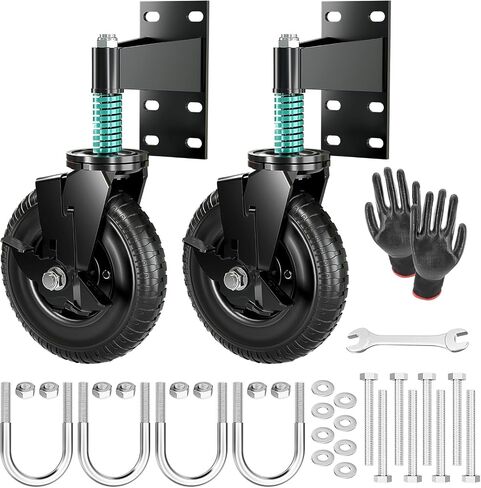 2Pcs 6 Inch Fence Gate Wheels with Brake 2 Install Heavy Duty Gate Wheels for Metal Wooden Gate Sliding Hardware 500lb Capacity 360° Rotation Spring-Loaded Farm Garden Caster Screwdriver Gloves Black in Kuwait