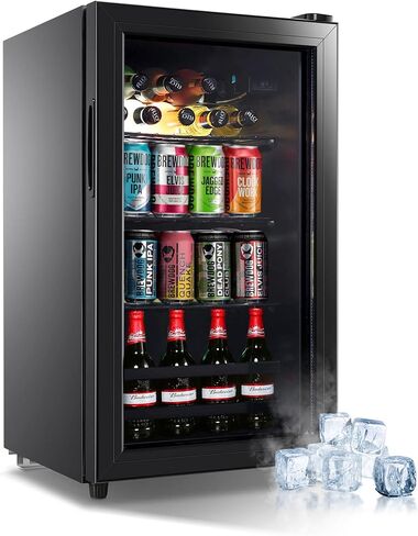 Beverage Refrigerator Wine Fridge 120 Cans, 2.3Cu.Ft./65L Wine Cooler Refrigerator with Glass Door, LED Light, Temperature Control, Adjustable Removable Shelves for Beer, Wine in Saudi Arabia