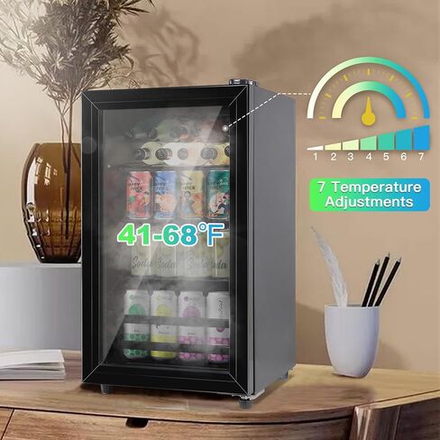 Beverage Refrigerator Wine Fridge 120 Cans, 2.3Cu.Ft./65L Wine Cooler Refrigerator with Glass Door, LED Light, Temperature Control, Adjustable Removable Shelves for Beer, Wine in Saudi Arabia